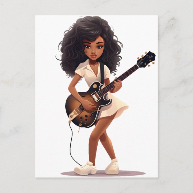 Guitar Black Girl Magmelanin brunhudsflickor Vykort (Framsida)