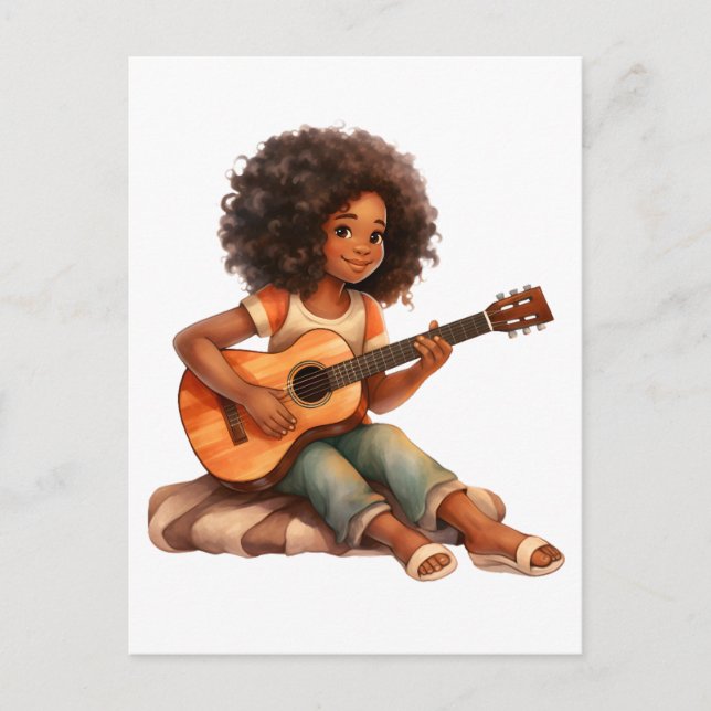 Guitar Black Girl Magmelanin brunhudsflickor Vykort (Framsida)