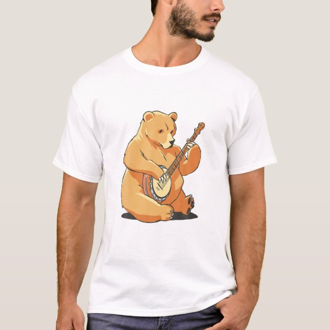 Guitar Brown Bear T Shirt (Framsida)