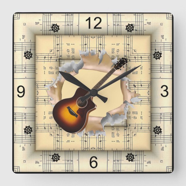 Guitar ~ Bryter genom märklig Lakan Music ~  Fyrkantig Klocka (Framsida)
