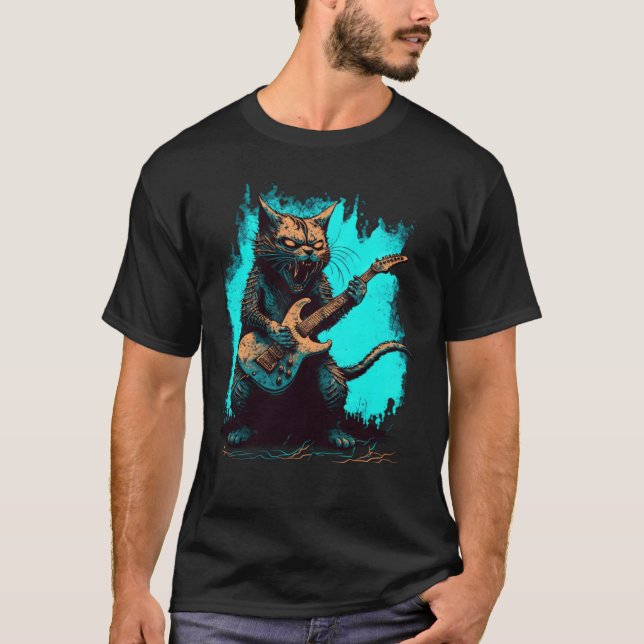 Guitar Cat Guitar Player Sten Guitarist Coola Play T Shirt (Framsida)