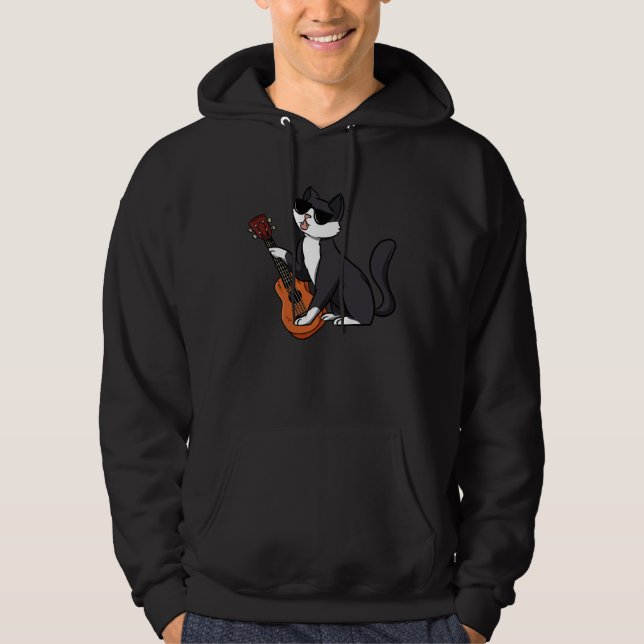 Guitar Cat Guitarist Electric Guitar Player Kitty Hoodie (Framsida)