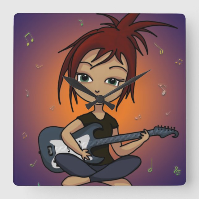 Guitar-Chick Fyrkantig Klocka (Framsida)