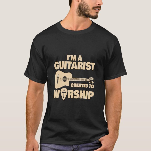 Guitar - Christian Music Church Guitar Jesus Sten T Shirt (Framsida)