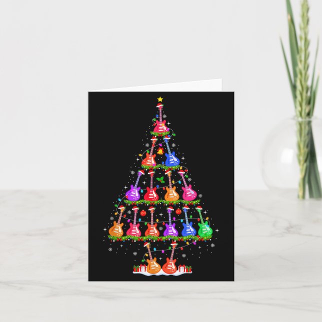 Guitar Christmas Tree Lights Funny Xmas Pajamas Gu Kort (Framsida)