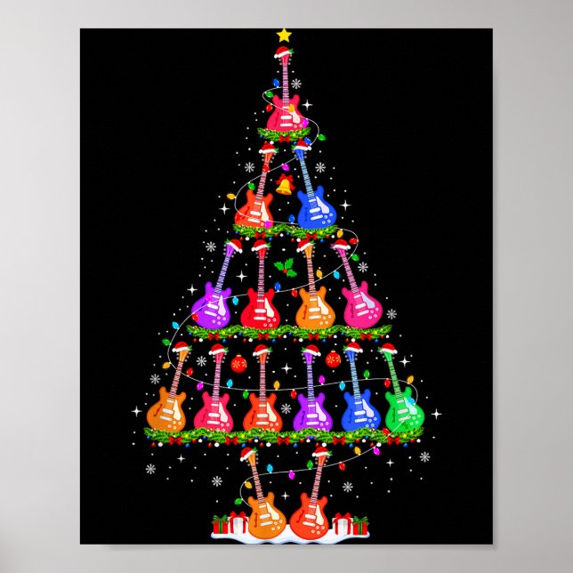 Guitar Christmas Tree Lights Funny Xmas Pajamas Gu Poster (Framsidan)
