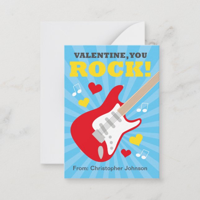 Guitar Classroom Valentine Cards för barn Anteckningskort (Framsida)