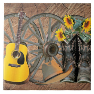 Guitar CowboyBoots CowboyHat Kakelplatta