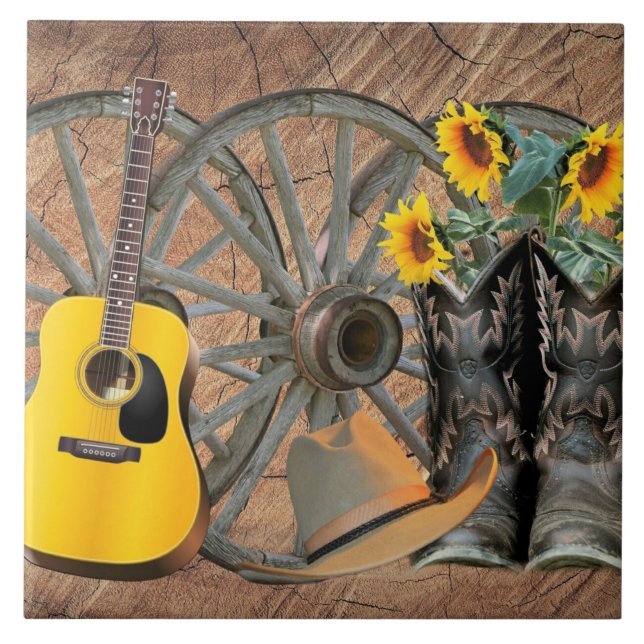 Guitar CowboyBoots CowboyHat Kakelplatta (Framsidan)