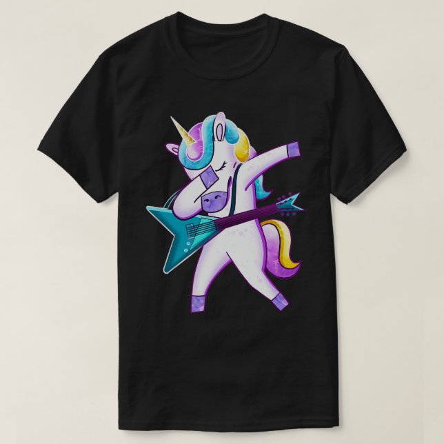 Guitar Dabbing Unicorn T Shirt (Design framsida)
