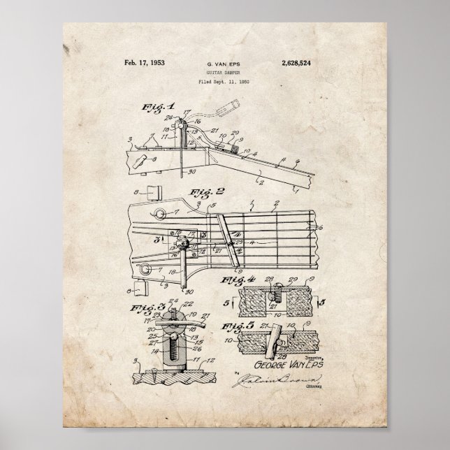 Guitar Damper Patent - Gammalt utseende Poster (Framsidan)