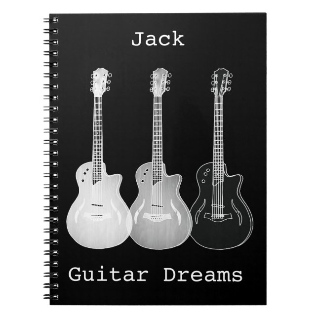 Guitar Dreams Monochrome Pop Art Add Namn Jack Anteckningsbok (Framsidan)