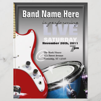 Guitar Drum Red & Blue Gig eller Venue Flyers
