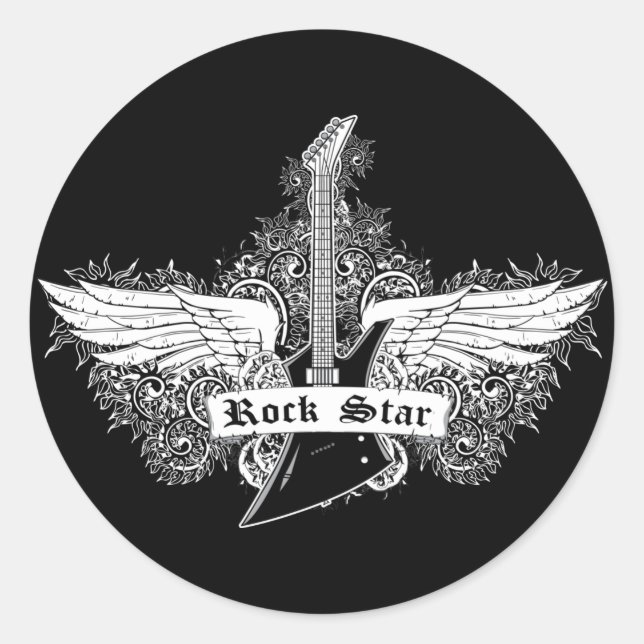 Guitar ~ Electric Guitar Rockstjärna Runt Klistermärke (Framsida)