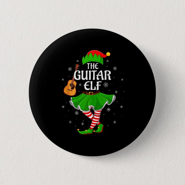 Guitar Elf Christmas Family Girls Women Elf Squad  Knapp (Framsida)