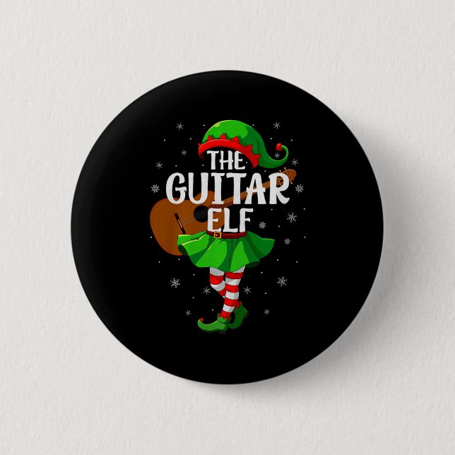 Guitar Elf Christmas Girls Women Elf Squad Xmas Fa Knapp (Framsida)