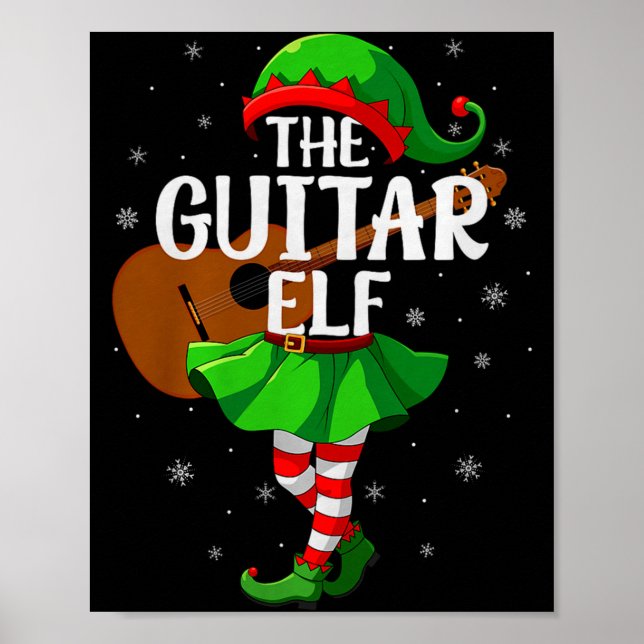 Guitar Elf Christmas Girls Women Elf Squad Xmas Fa Poster (Framsidan)