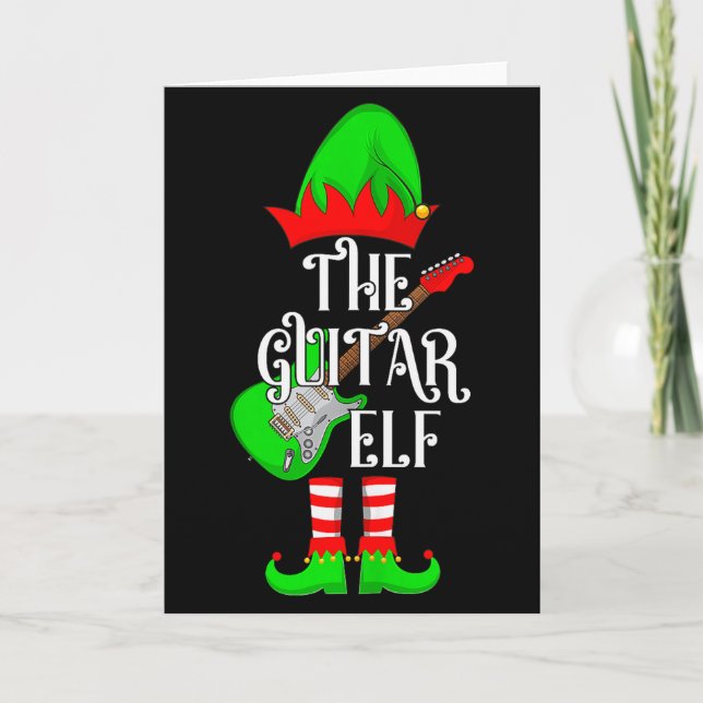 Guitar Elf Christmas Pajamas Matching Family Elf S Kort (Framsida)