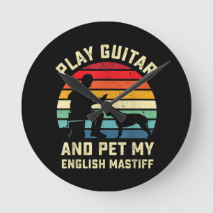 Guitar Engelska Morsa Älskare Guitarist Pet Hund Rund Klocka