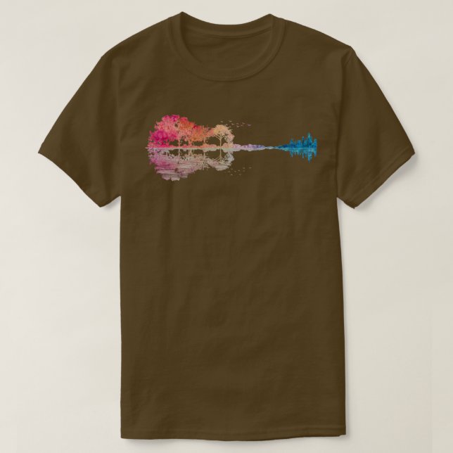 Guitar färglös form Guitar reflektion på vat T Shirt (Design framsida)