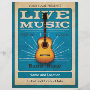 Guitar Flyer Blue för Live Music Acoustic