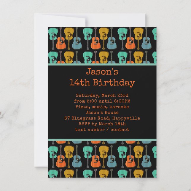Guitar Födelsedagsfest Tonåring pojkinbjudan Inbjudningar (Framsida)