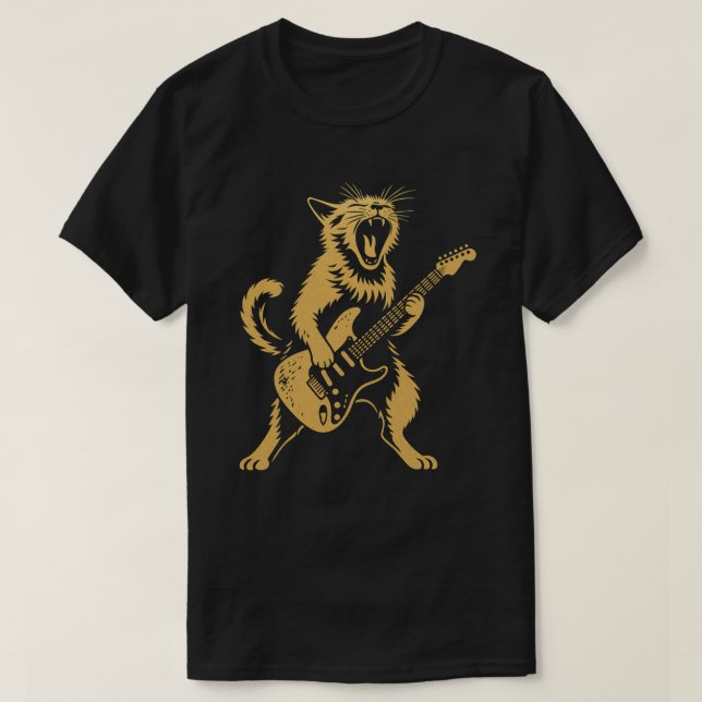 Guitar för rock and roll Cat-uppspelning | Funny M T Shirt (Design framsida)