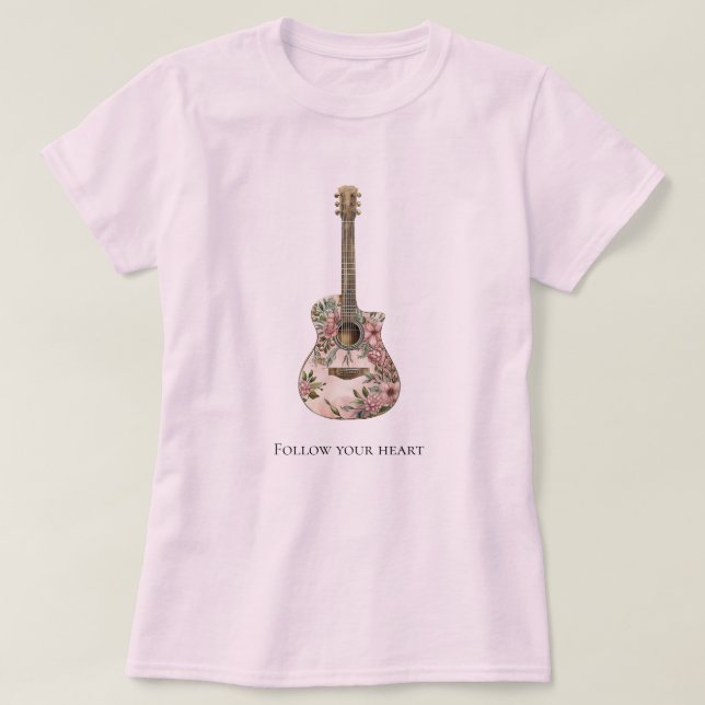 Guitar för Western Blommigt för rosa Blommigt T Shirt (Design framsida)