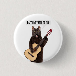 Guitar från Grattis på födelsedagen Cat Singing Knapp