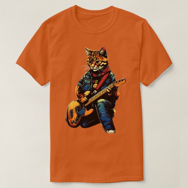 Guitar Funny Guitar Cat från sten (24) T Shirt (Design framsida)