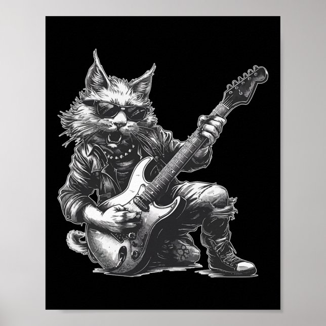 Guitar Funny Guitar Cat från sten Cat Pat Poster (Framsidan)