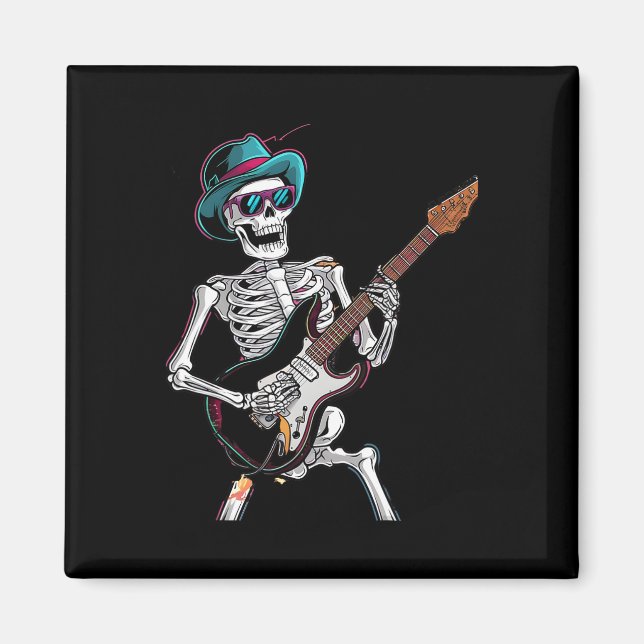 Guitar Ghost Vintage Rocker Skeleton Tee Magnet (Framsidan)