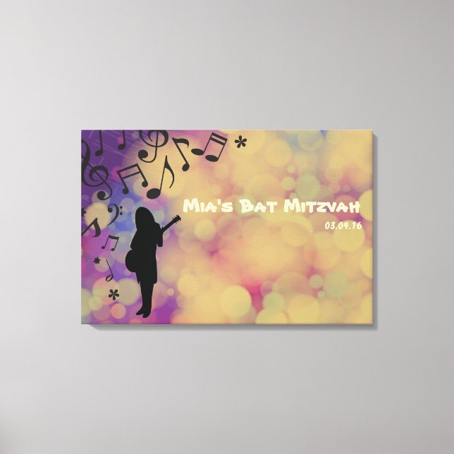 Guitar Girl Bat mitzvah Sign-In Board Canvastryck (Framsida)