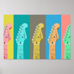 Guitar Girl, modern pastellfärgad musik Poster