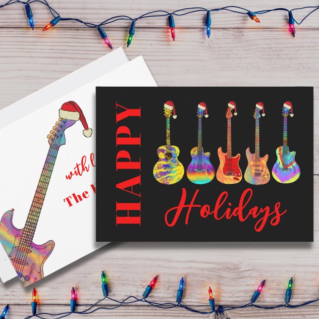 Guitar Glad helg Colorful Julkort (Cool guitar happy holidays personalized Christmas greeting card )