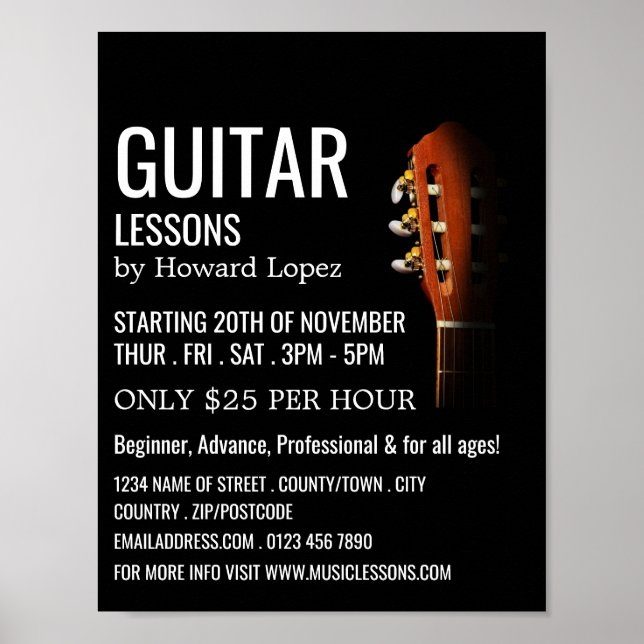 Guitar Head, Guitar Lessons Reklamation Poster (Framsidan)
