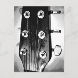 Guitar Head Strings Tuning Pegs Artsy Black White Vykort