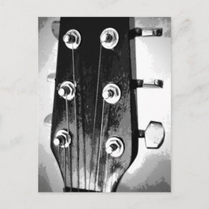 Guitar Head Strings Tuning Pegs Artsy Black White Vykort