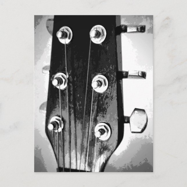 Guitar Head Strings Tuning Pegs Artsy Black White Vykort (Framsida)