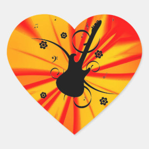 Guitar Heart Sticker Hjärtformat Klistermärke