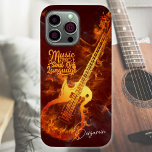 Guitar i brand | Musik är språksjälen<br><div class="desc">Uppgradera din iPhone! Ett inspirerande iphone case med en elak gitarr och den inspirerande frasen "Musik är den språkliga själen". Jag inspirerades av detta arbete av kärlek för gitarrer, rock musik, rock and roll. Perfektens gåva för att motivera din musikervän att skapa nya träffar! Har du någon särskild personlig design...</div>