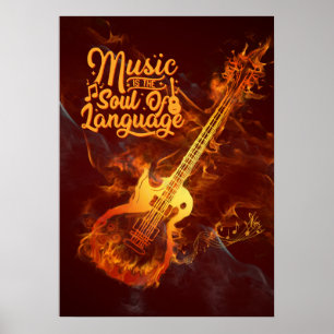 Guitar i brand   Musik är språksjälen Poster