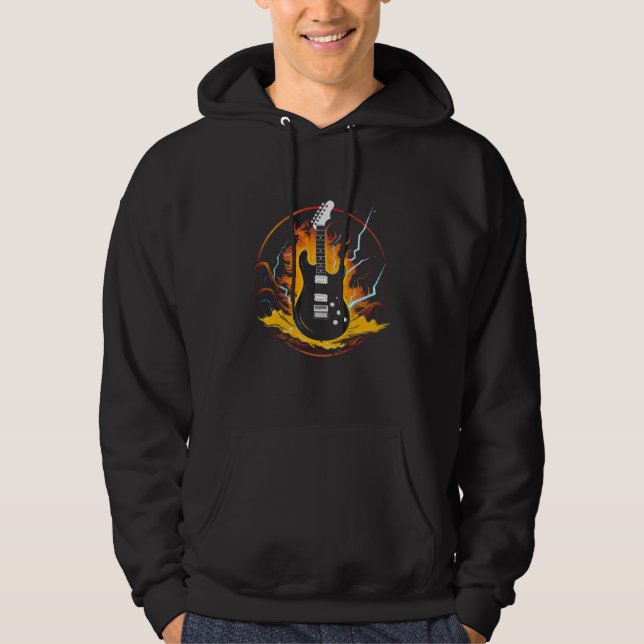 Guitar-ikon med blixtar hoodie (Framsida)