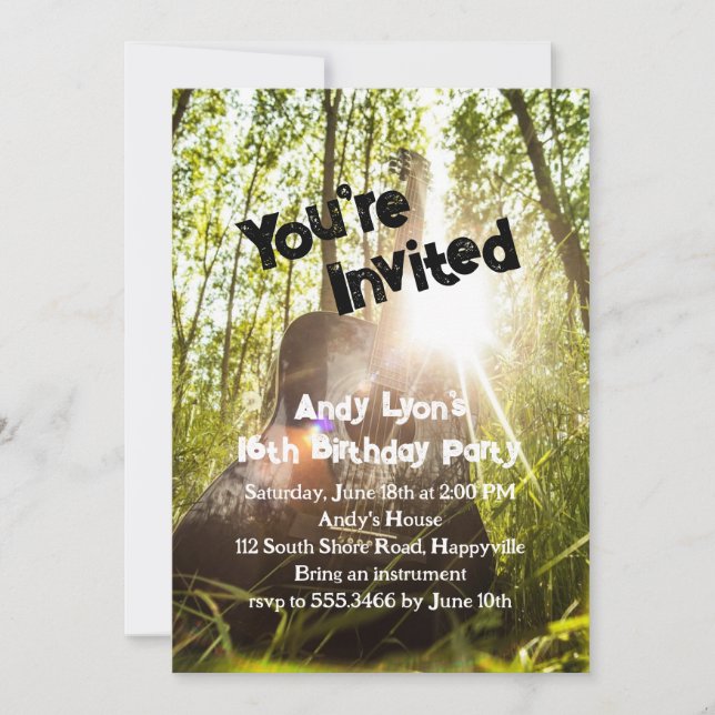 Guitar-inbjudan till Födelsedagsfesten för äldre p Inbjudningar (Framsida)