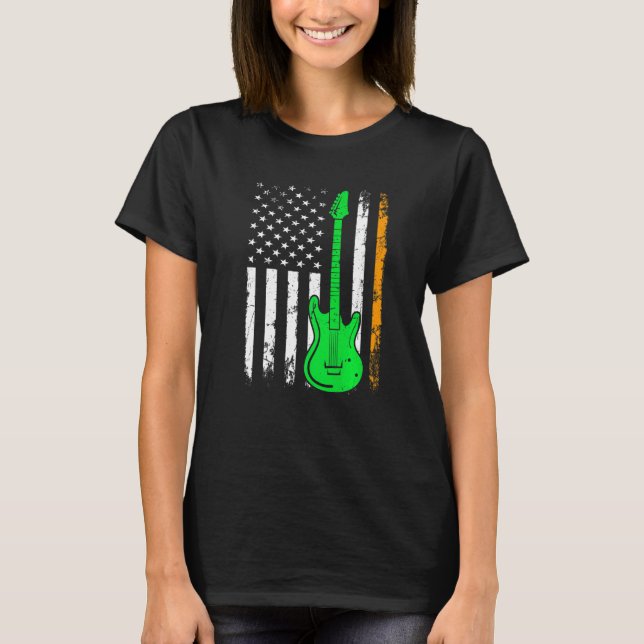 Guitar Irish American Flagga St patrick's day Mana T Shirt (Framsida)