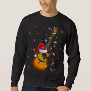 Guitar Julafton Lighting Matching Santa Hat Guitar Lång Ärmad Tröja