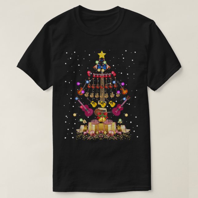 Guitar Julgran Light Star Top Merry Christm T Shirt (Design framsida)
