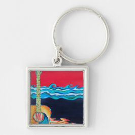 Guitar Keychain Fyrkantig Silverfärgad Nyckelring