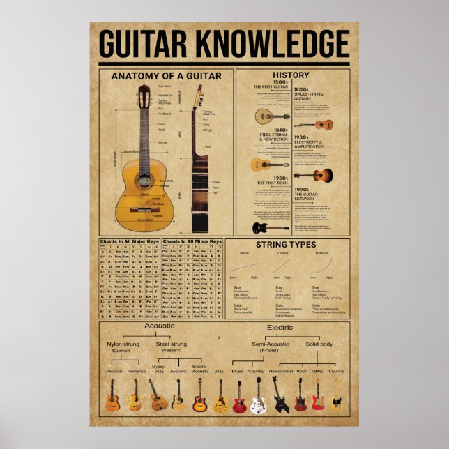 Guitar Knowledge Poster, Guitarist Poster (Framsidan)