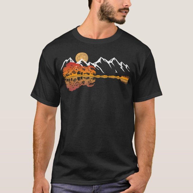 Guitar Lake Mountain Reflections Shadow Love T Shirt (Framsida)
